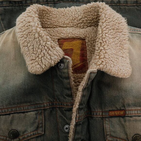 7 for all Mankind Sherpa Lined Denim Womens Jacket VINTAGE, Large - Picture 3 of 14